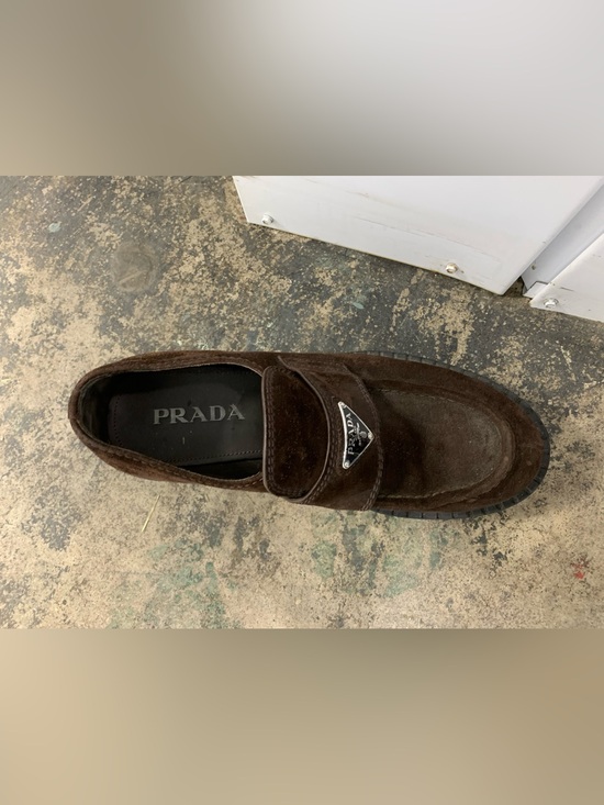One PRADA Men\'s Brown Suede Penny Loafers - Classic Slip-On Dress Shoe